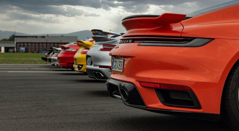 Row of Porsche cars